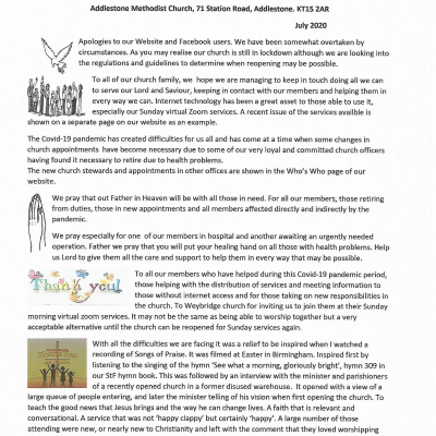 Church news - July 2020